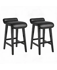 homfan Set of 2/4 Counter Height Bar Stools, Wood Frame, Wide Pu Leather Upholstered Seats, Comfortable, Ideal for Kitchen Island,