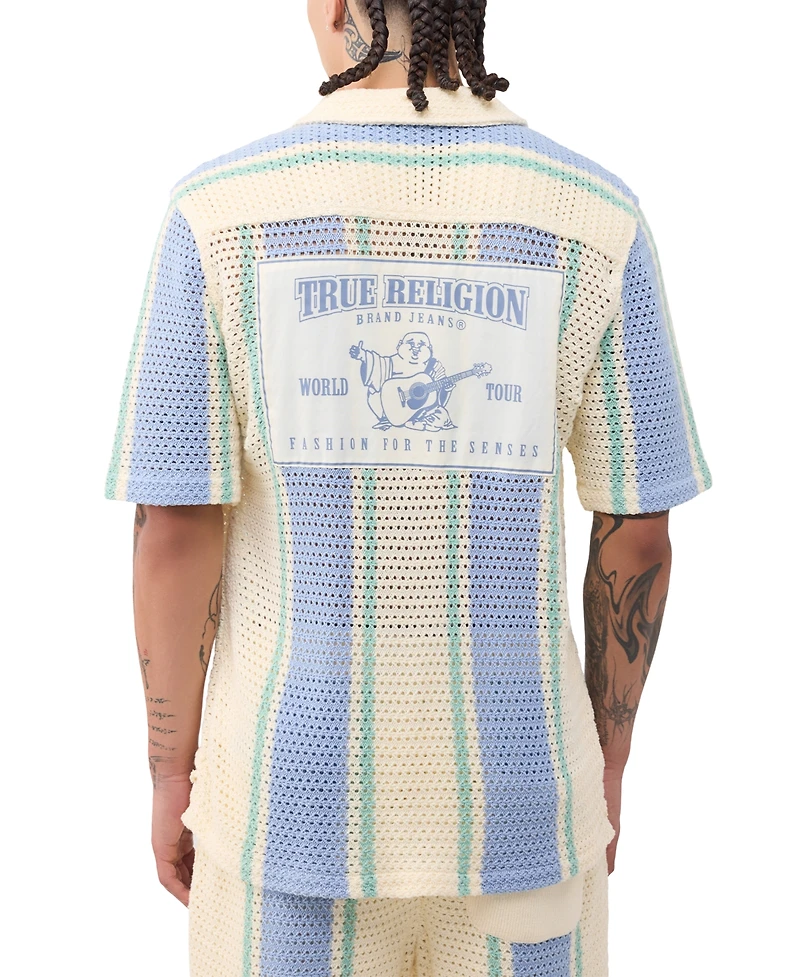 True Religion Men's Regular-Fit Short-Sleeve Knit Stripe Shirt