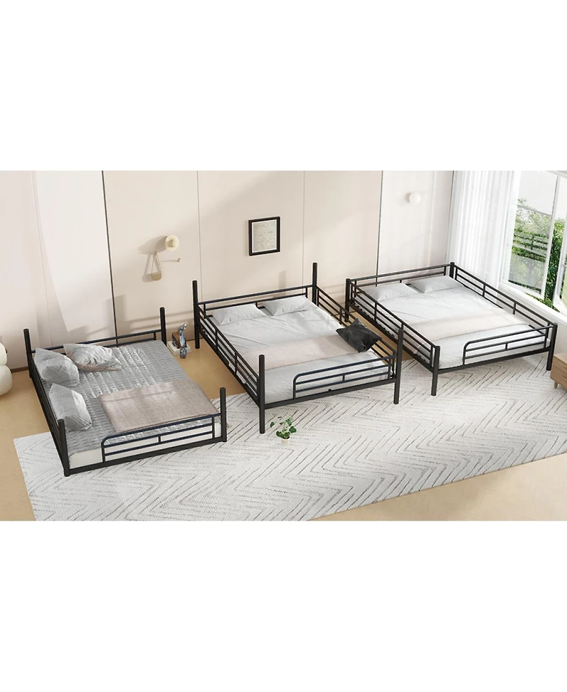 Streamdale Furniture Queen Triple Metal Bunk Bed with Safety Guardrails