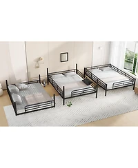 Streamdale Furniture Queen Triple Metal Bunk Bed with Safety Guardrails