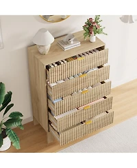 homfan 2 Set of 5 Drawer Dresser with Wave Pattern, Vertical Storage Tower with Gliding Drawers, Versatile Cabinet for Bedroom, Easy Assembly