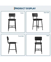 gaomon Set of 6 Black Bar Stools with Back and Footrest, Counter Height, Thick Cushion and Thickened Metal Legs for Kitchen Island or Counter Bar