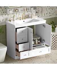 Sillysis 36 Inch Bathroom Vanity with Resin Sink, Shaker Style Mdf Cabinet, 4 Soft Close Drawers, Storage for Small Spaces