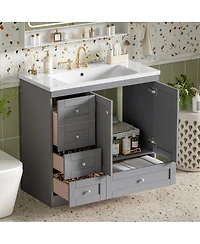 Sillysis 36 Inch Bathroom Vanity with Resin Sink, Shaker Style Mdf Cabinet, 4 Soft Close Drawers, Storage for Small Spaces