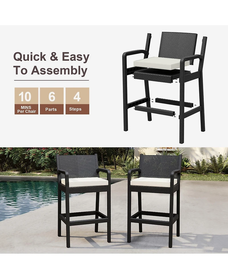 homfan Set of 4 All-Weather Wicker Bar Stools, 30 Inch Patio Height Chairs with Cushions, Ideal for Backyard, Pool, Garden and Balcony