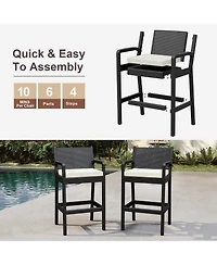 homfan Set of 4 All-Weather Wicker Bar Stools, 30 Inch Patio Height Chairs with Cushions, Ideal for Backyard, Pool, Garden and Balcony