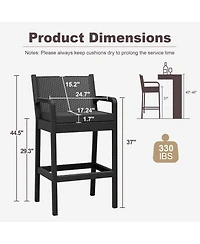 homfan set of 4 patio wicker bar stools with 30" counter height, thick cushions, backrest and footrest, ideal for backyard or pool seating.