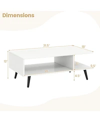 Gymax 2-Tier Coffee Table w/ Compartments and Metal Legs Rectangle Tea Cocktail Table