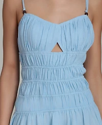 Avec Les Filles Women's Sweetheart Neck Shirred Handkerchief Hem Midi Dress