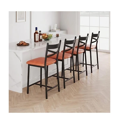 homfan Modern Pu Upholstered Dining Chairs Set of 4 - Metal Bar Stools with Backrest - Comfortable, Sturdy, Ideal for Kitchen or Counter
