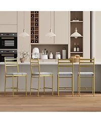 homfan Set of 4 Modern Counter Height Bar Stools with Thick Pu Leather Cushion - Curved Back, Waterproof Metal Dining Chairs