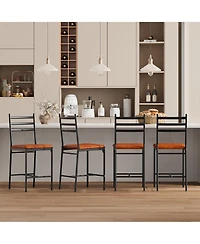 homfan Set of 4 Modern Counter Height Bar Stools with Thick Pu Leather Cushion - Curved Back, Waterproof Metal Dining Chairs