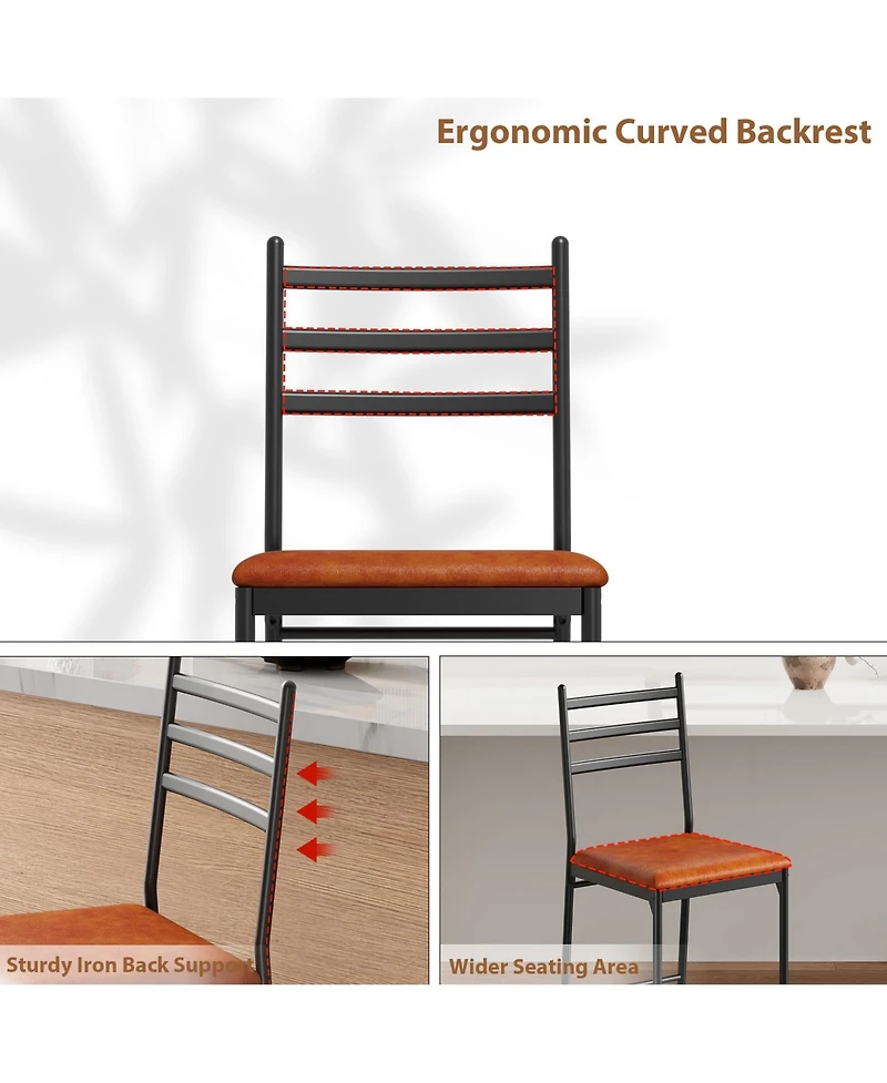 homfan Set of 4 Modern Counter Height Bar Stools with Thick Pu Leather Cushion - Curved Back, Waterproof Metal Dining Chairs