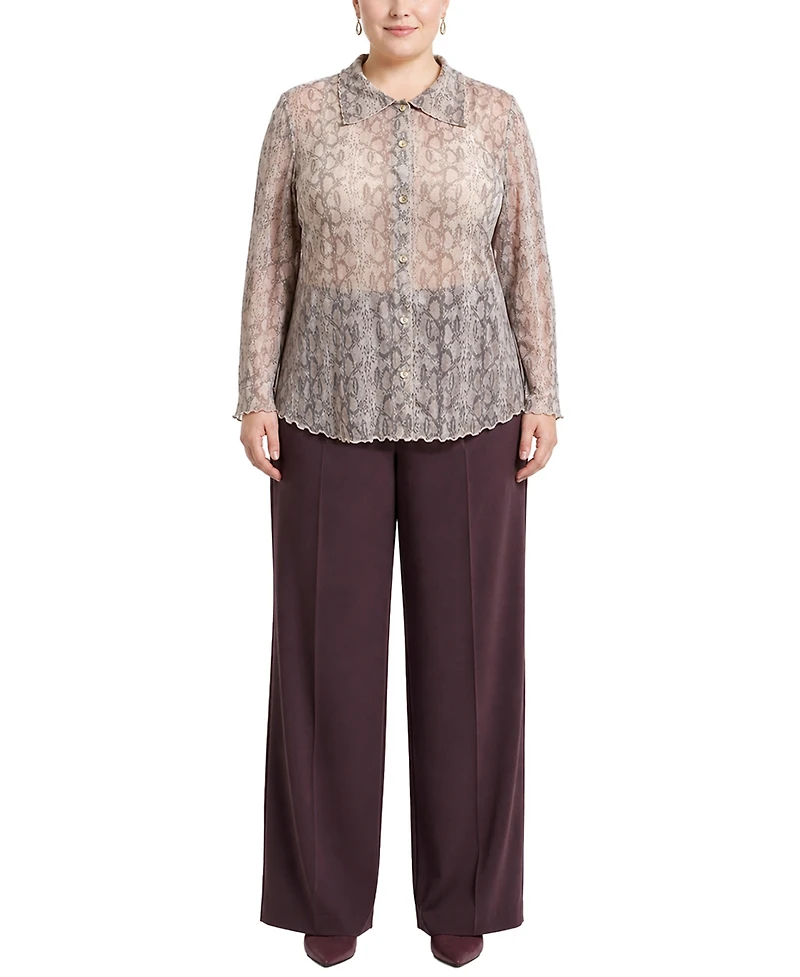 Coin 1804 Plus Python Mesh Button-Front Shirt
