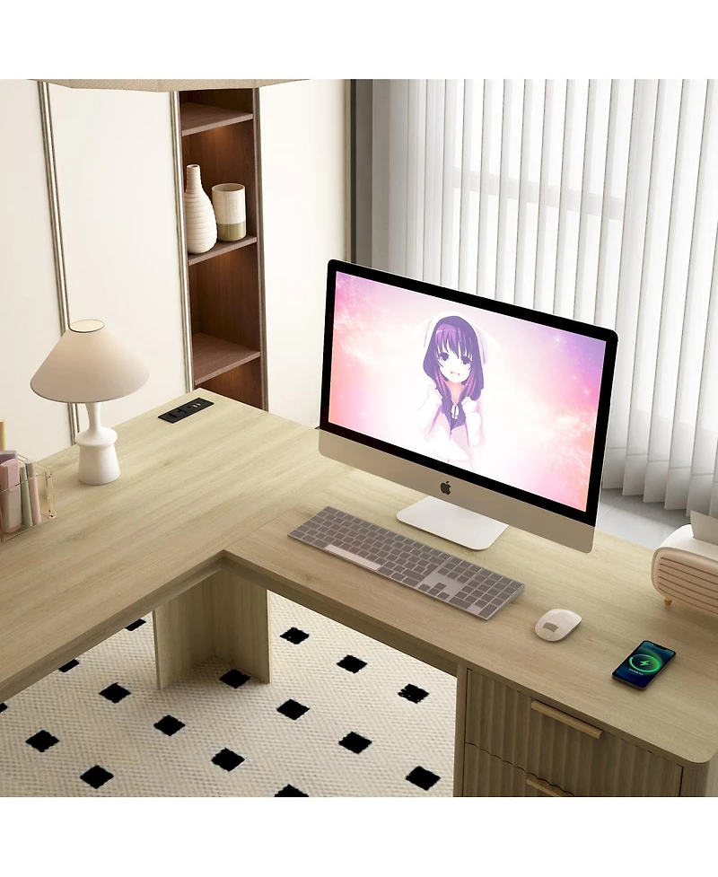 Streamdale L-Shaped Computer Desk with Drawers, Bookshelf, and Storage