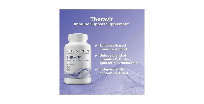 Theralogix Theravir Immune Support Supplement - 90-Day Supply - Includes Vitamin D3, Vitamin C, Zinc, Quercetin and Melatonin - Nsf Certified