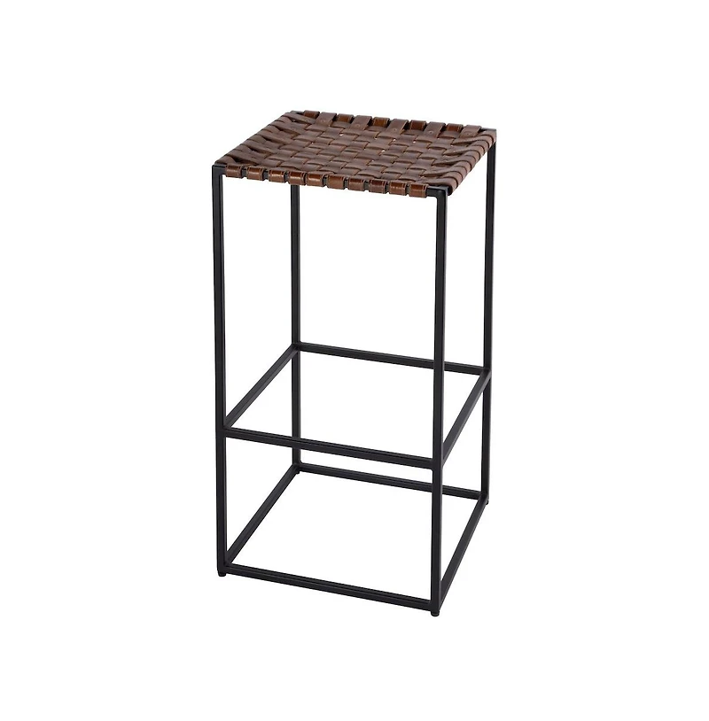 Butler Specialty 30 in. Seat Height Leather and Iron Backless Bar Stool with Footrest