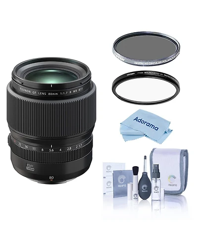 Fujinon Gf 80mm f/1.7 R Wr Lens, Black, Bundle with Tiffen 77mm Uv and Cpl Filters