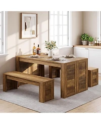 Tribesigns Farmhouse Dining Table Set for 4-6, Wooden Kitchen Table with 2 Benches