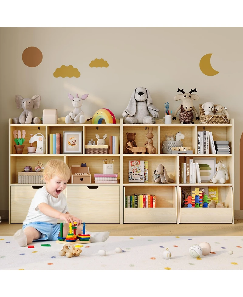 homfan Multifunctional Toy Storage Organizer, Kids Bookshelf with 5 Cubbies and 2 Drawers, Chest for Playroom, Bedroom, Hallway, Classroom