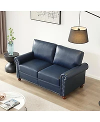 Streamdale Furniture Faux Leather Chesterfield Sofa with Nailhead Trim and 2 Pillows