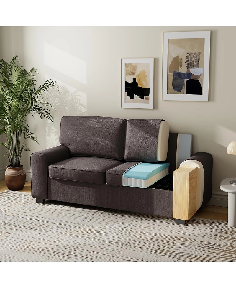 Streamdale Furniture Faux Leather Chesterfield Sofa with Nailhead Trim and 2 Pillows