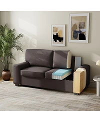 Streamdale Furniture Faux Leather Chesterfield Sofa with Nailhead Trim and 2 Pillows