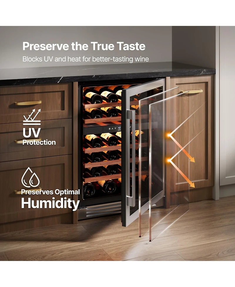 Ca'Lefort 24 Inch 52 Bottle Wine Cooler Refrigerator, 40-65degree(s)F Dual Zone Wine Refrigerator,3 Led Built-in for Home(5.65 cu.ft)