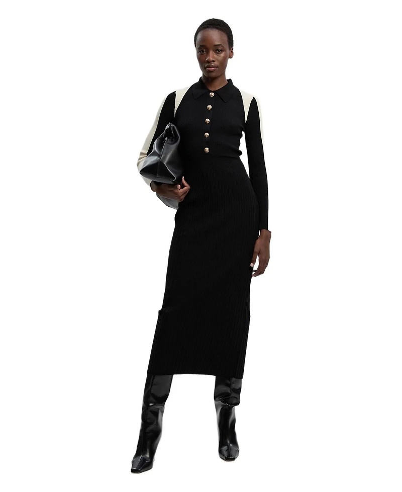 Karen Millen Women's Rib Knit Long Sleeve Military Midi Dress