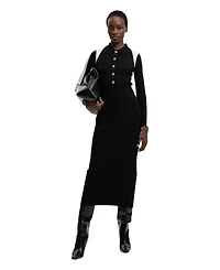 Karen Millen Women's Rib Knit Long Sleeve Military Midi Dress