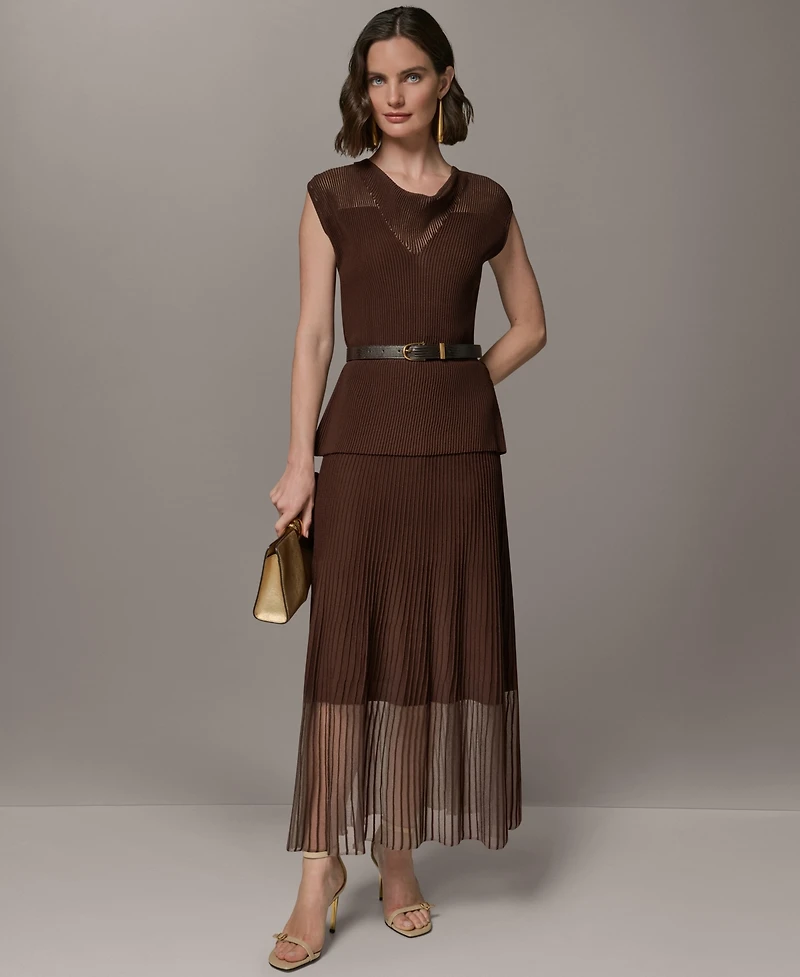 Donna Karan New York Women's Sleeveless Knit Maxi Sweater Dress with Belt