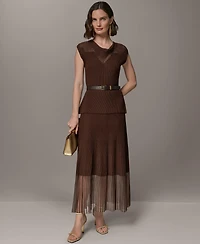 Donna Karan New York Women's Sleeveless Knit Maxi Sweater Dress with Belt