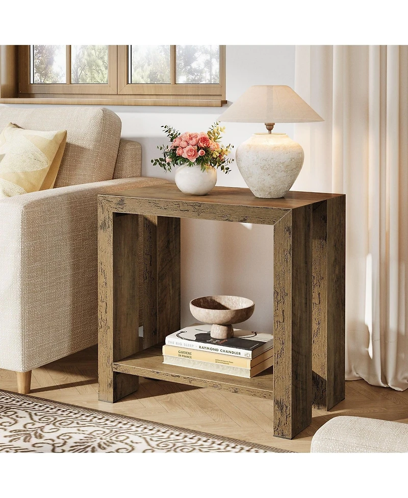 Slickblue Compact End Table with Bottom Shelf for Small Spaces