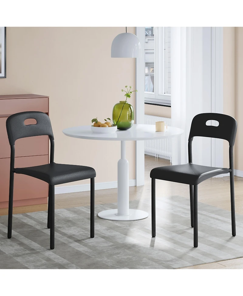 homfan Modern Stackable Plastic Dining Chairs Set of 2 - Ergonomic, Metal Legs, Waterproof and Mark-Resistant, Easy Assembly
