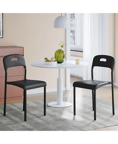 homfan Modern Stackable Plastic Dining Chairs Set of 2 - Ergonomic, Metal Legs, Waterproof and Mark-Resistant, Easy Assembly