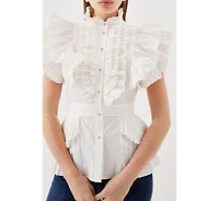 Karen Millen Women's Sleeveless Pleated Ruffle Blouse
