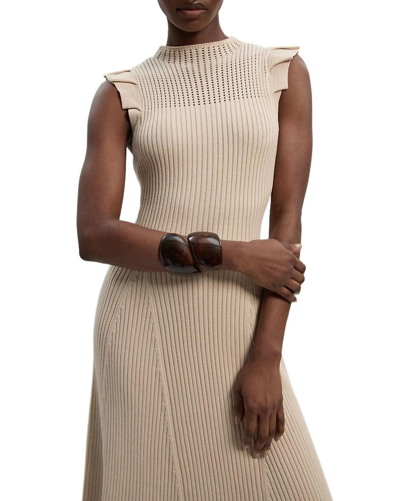 Karen Millen Women's Pointelle Frill Sleeve Knit Midi Dress