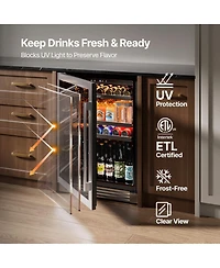 Ca'Lefort 24 inch Beverage Refrigerator cooler, 180 Cans, 34degree(s)F-54degree(s)F, Glass Door, 3LED, Built-In/Freestanding, 5.65 cu. ft.