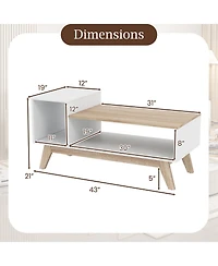Gymax Coffee Table 43'' Center Table w/ Stepped Tabletop and Storage Compartments