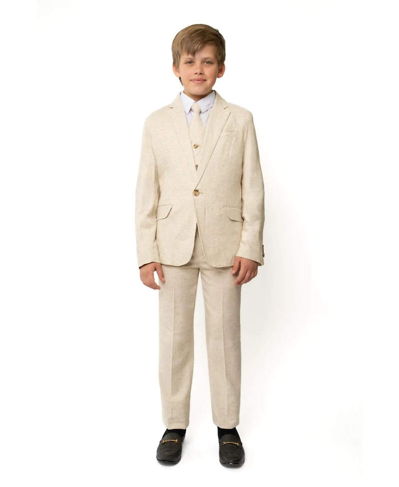 Peanut Butter Collection Little Boys Linen 5-Piece Shirt, Tie, Jacket, Vest and Pants Suit Set