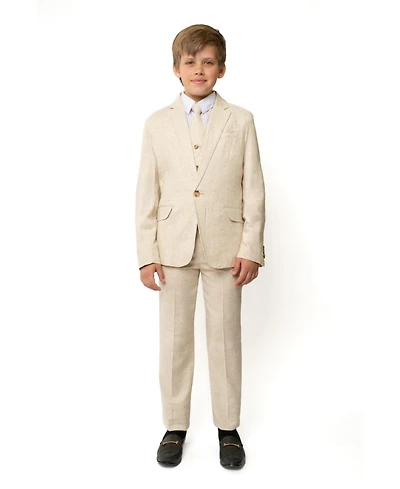 Peanut Butter Collection Little Boys Linen 5-Piece Shirt, Tie, Jacket, Vest and Pants Suit Set