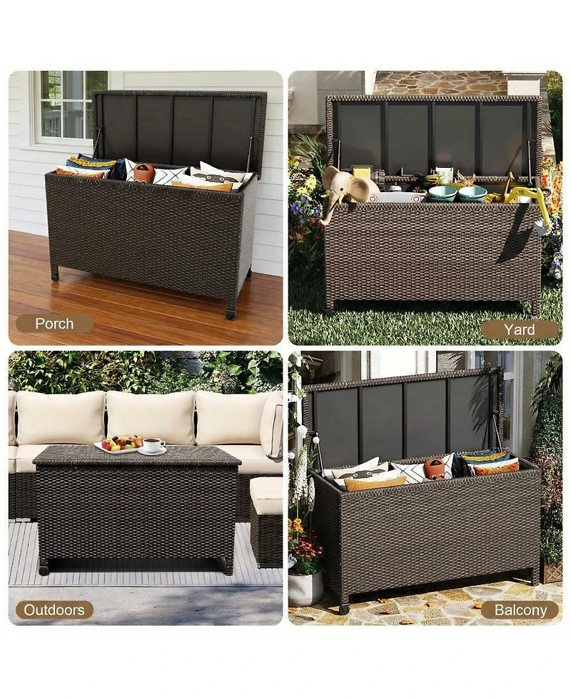 homfan 185 Gallon Outdoor Deck Box with Wheels, Waterproof Pe Rattan Wicker and Aluminum Frame Storage Bin, Lockable Patio Furniture Chest