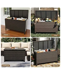 homfan 185 Gallon Outdoor Deck Box with Wheels, Waterproof Pe Rattan Wicker and Aluminum Frame Storage Bin, Lockable Patio Furniture Chest