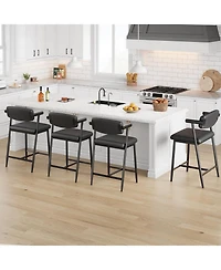 homfan 4 Set of Modern 26-Inch Counter Height Bar Stools, Wide Upholstered Seat with Arms and Back,Easy Assembly for Kitchen Island and Bar