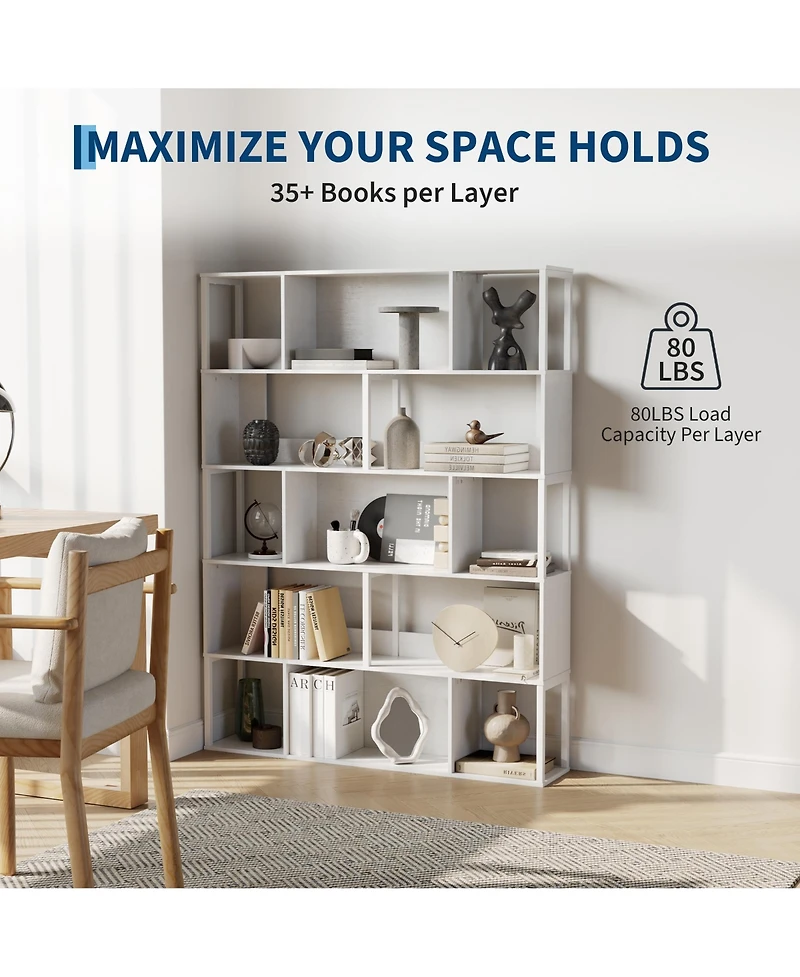 Gaomon Modern 5-Tier Geometric Standing Bookshelf, Bookcase for Living Room Storage