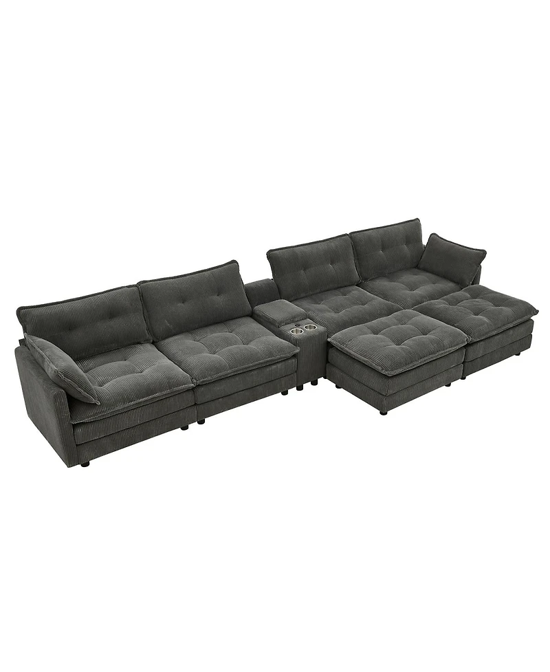 Streamdale Furniture Modular U-Shaped Corduroy Sectional Sofa with Ottomans and Usb
