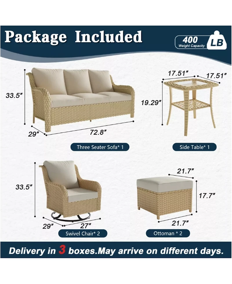 Streamdale Furniture 6-Piece All-Weather Wicker Patio Conversation Set with Swivel Rockers