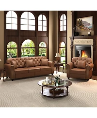 Streamdale Furniture Mid-Century Modern Faux Leather Chesterfield Sofa with Nailhead Trim