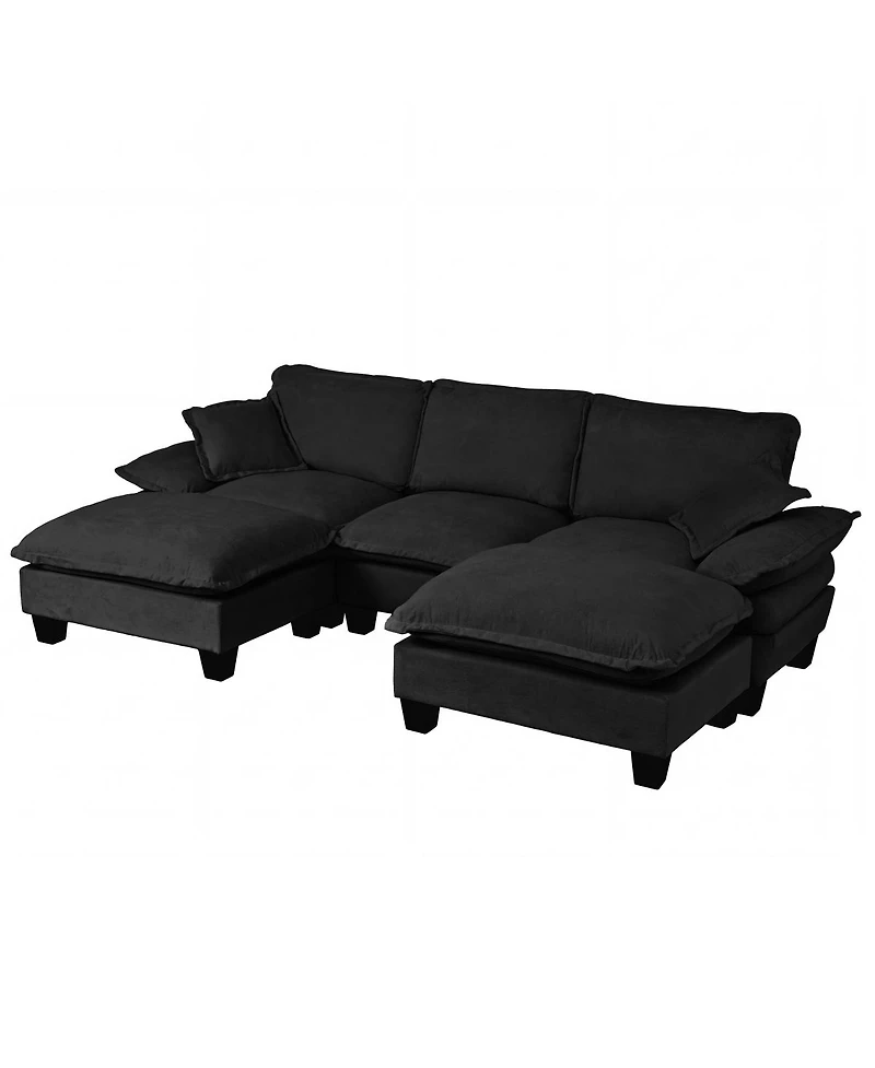 Streamdale Furniture Modular U-Shape Cloud Sectional Sofa with 2 Ottomans and Pillows