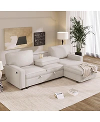 Streamdale Furniture Upholstery Sleeper Sectional Sofa with Storage, Usb Port, and 2 Cup Holders